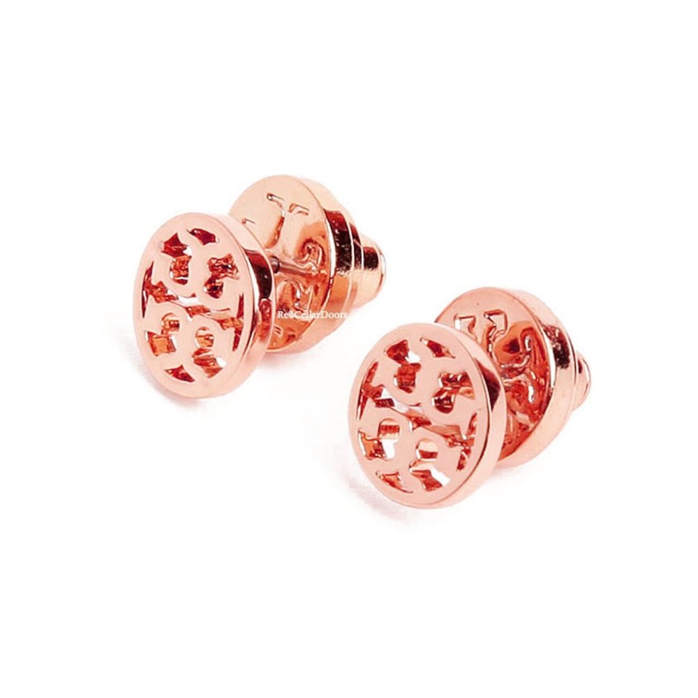 Tory Burch Rose Gold Small Circle Logo Studs